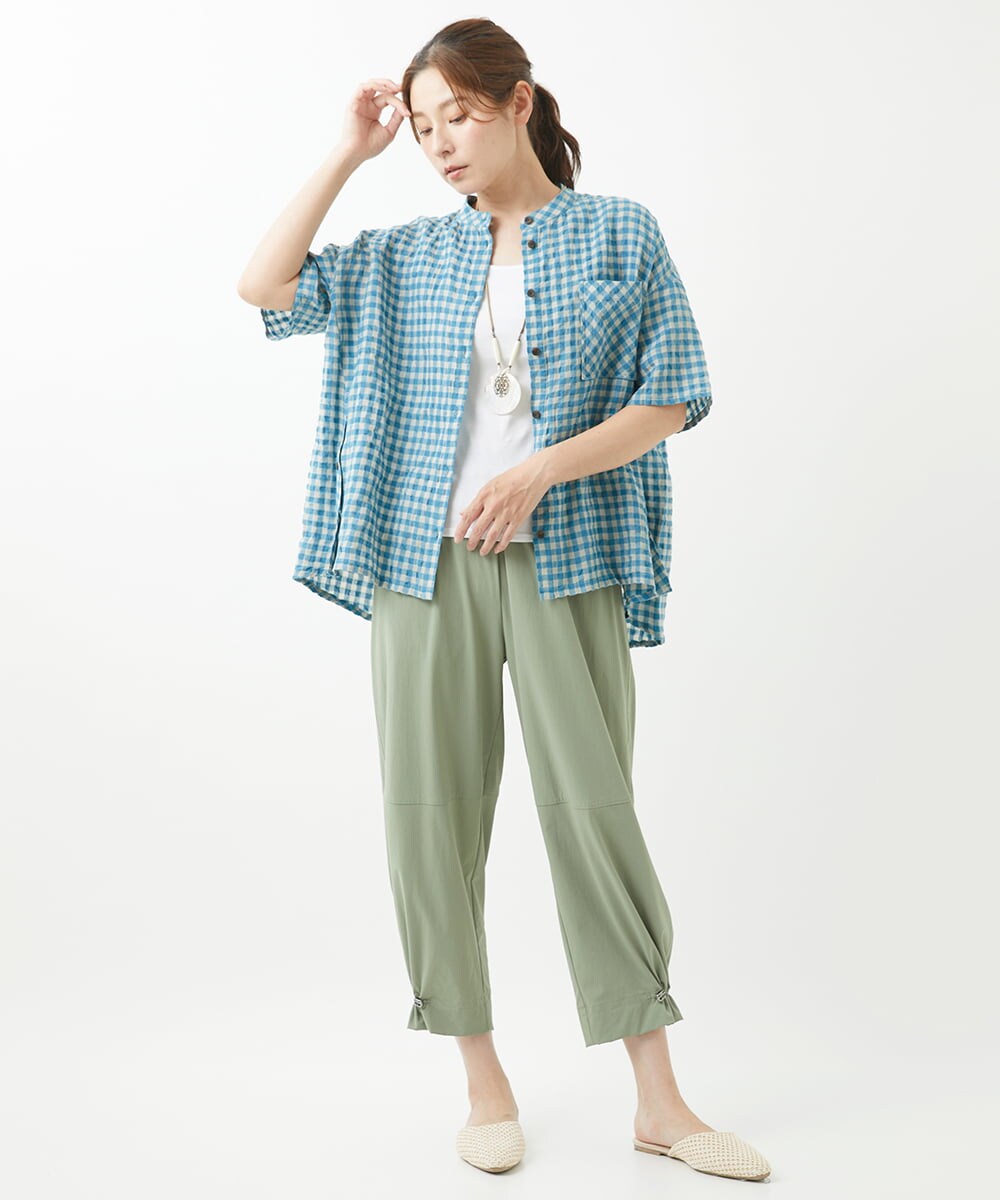 洗える]先染めギンガムチェック綿麻ブラウス(ブラウス・シャツ  