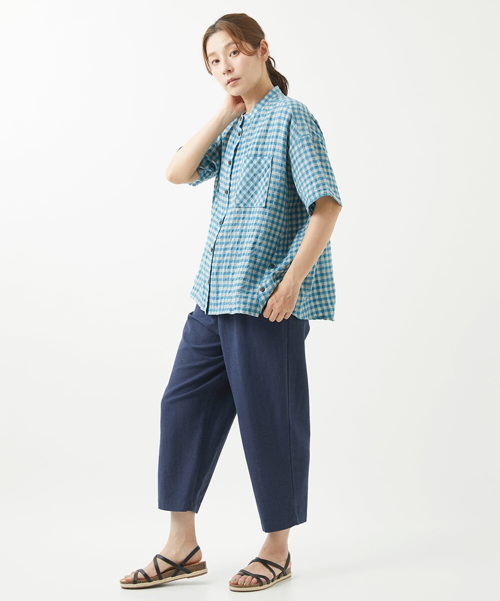 洗える]先染めギンガムチェック綿麻ブラウス(ブラウス・シャツ  