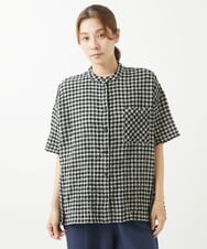 洗える]先染めギンガムチェック綿麻ブラウス(ブラウス・シャツ  