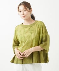 NGBHW06230 GIANNI LO GIUDICE(ジャンニ ロ ジュディチェ) [洗える]ウォッシャブルリネン刺繍半袖ブラウス グリーン