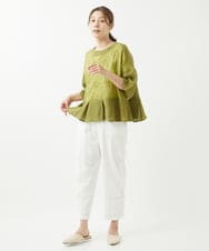NGBHW06230 GIANNI LO GIUDICE(ジャンニ ロ ジュディチェ) [洗える]ウォッシャブルリネン刺繍半袖ブラウス グリーン