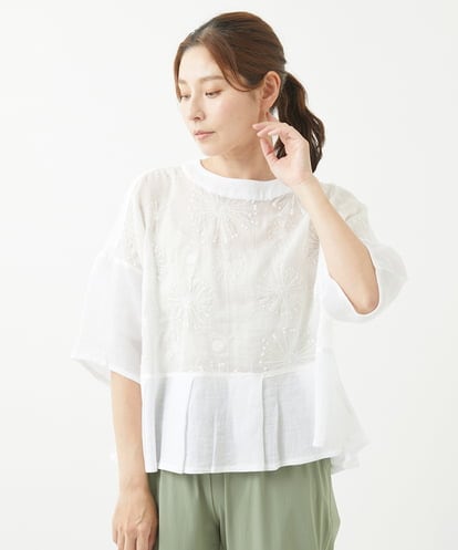 NGBHW06230 GIANNI LO GIUDICE [洗える]ウォッシャブルリネン刺繍半袖ブラウス