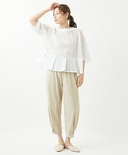 NGBHW06230 GIANNI LO GIUDICE(ジャンニ ロ ジュディチェ) [洗える]ウォッシャブルリネン刺繍半袖ブラウス ホワイト