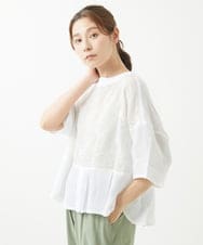 NGBHW06230 GIANNI LO GIUDICE(ジャンニ ロ ジュディチェ) [洗える]ウォッシャブルリネン刺繍半袖ブラウス ホワイト