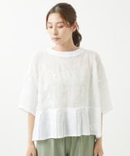 NGBHW06230 GIANNI LO GIUDICE(ジャンニ ロ ジュディチェ) [洗える]ウォッシャブルリネン刺繍半袖ブラウス ホワイト