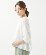 NGBHW06230 GIANNI LO GIUDICE(ジャンニ ロ ジュディチェ) [洗える]ウォッシャブルリネン刺繍半袖ブラウス ホワイト