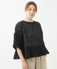 NGBHW06230 GIANNI LO GIUDICE(ジャンニ ロ ジュディチェ) [洗える]ウォッシャブルリネン刺繍半袖ブラウス ブラック