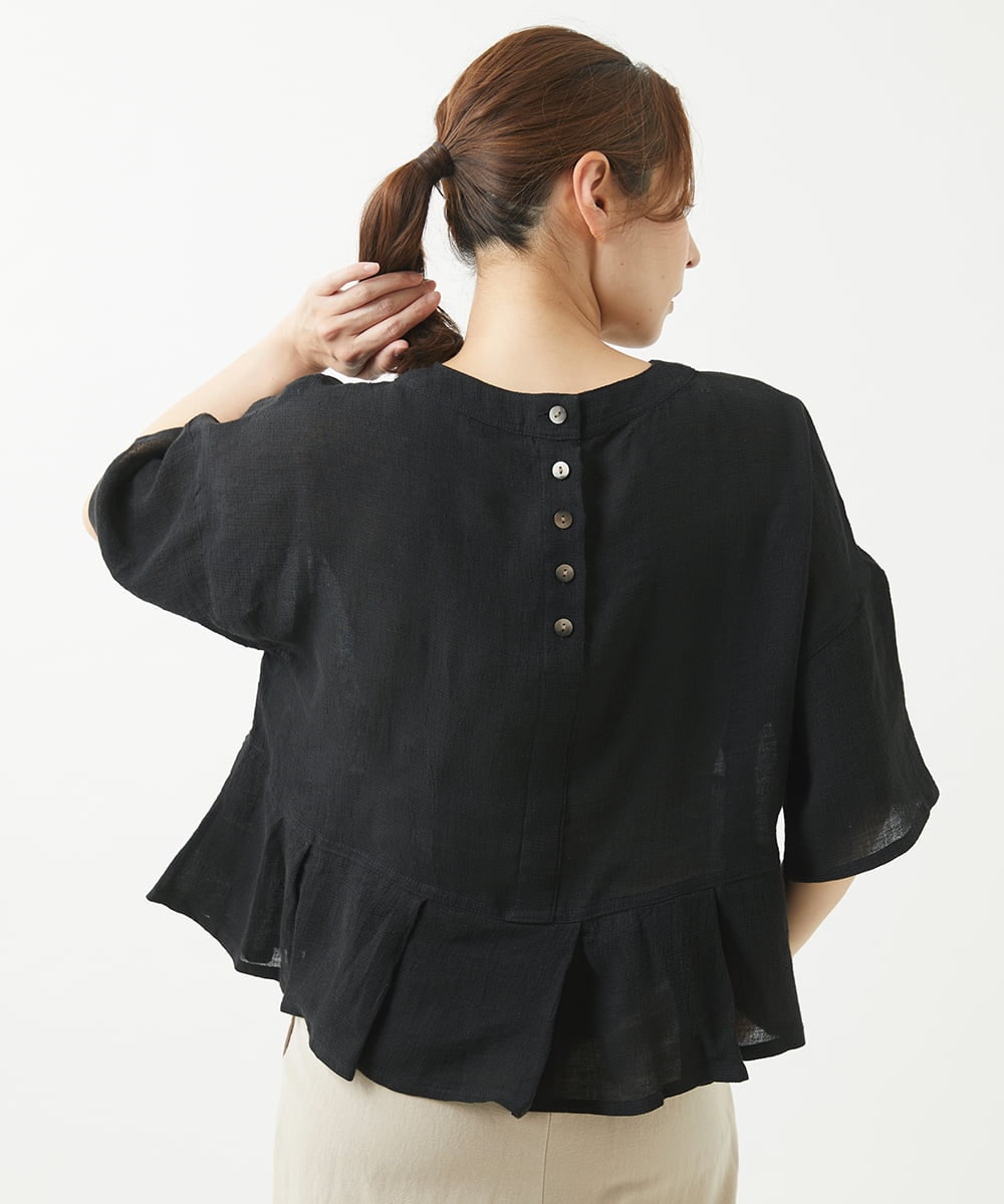 NGBHW06230 GIANNI LO GIUDICE(ジャンニ ロ ジュディチェ) [洗える]ウォッシャブルリネン刺繍半袖ブラウス ブラック