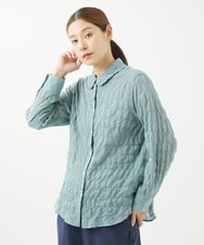 NGBHW10180 GIANNI LO GIUDICE(ジャンニ ロ ジュディチェ) [洗える]シャーリングストライプシャツブラウス ライトグリーン