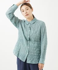 NGBHW10180 GIANNI LO GIUDICE(ジャンニ ロ ジュディチェ) [洗える]シャーリングストライプシャツブラウス ライトグリーン