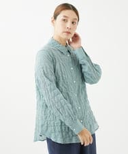 NGBHW10180 GIANNI LO GIUDICE(ジャンニ ロ ジュディチェ) [洗える]シャーリングストライプシャツブラウス ライトグリーン