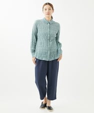 NGBHW10180 GIANNI LO GIUDICE(ジャンニ ロ ジュディチェ) [洗える]シャーリングストライプシャツブラウス ライトグリーン