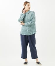 NGBHW10180 GIANNI LO GIUDICE(ジャンニ ロ ジュディチェ) [洗える]シャーリングストライプシャツブラウス ライトグリーン