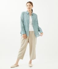 NGBHW10180 GIANNI LO GIUDICE(ジャンニ ロ ジュディチェ) [洗える]シャーリングストライプシャツブラウス ライトグリーン