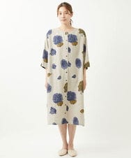NGBHX01390 GIANNI LO GIUDICE(ジャンニ ロ ジュディチェ) [洗える]リネンアジサイ柄ブラウスワンピース ベージュ×パープル
