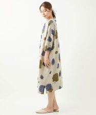 NGBHX01390 GIANNI LO GIUDICE(ジャンニ ロ ジュディチェ) [洗える]リネンアジサイ柄ブラウスワンピース ベージュ×パープル