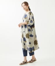 NGBHX01390 GIANNI LO GIUDICE(ジャンニ ロ ジュディチェ) [洗える]リネンアジサイ柄ブラウスワンピース ベージュ×パープル
