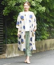 NGBHX01390 GIANNI LO GIUDICE(ジャンニ ロ ジュディチェ) [洗える]リネンアジサイ柄ブラウスワンピース ベージュ×パープル