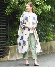 NGBHX01390 GIANNI LO GIUDICE(ジャンニ ロ ジュディチェ) [洗える]リネンアジサイ柄ブラウスワンピース ベージュ×パープル