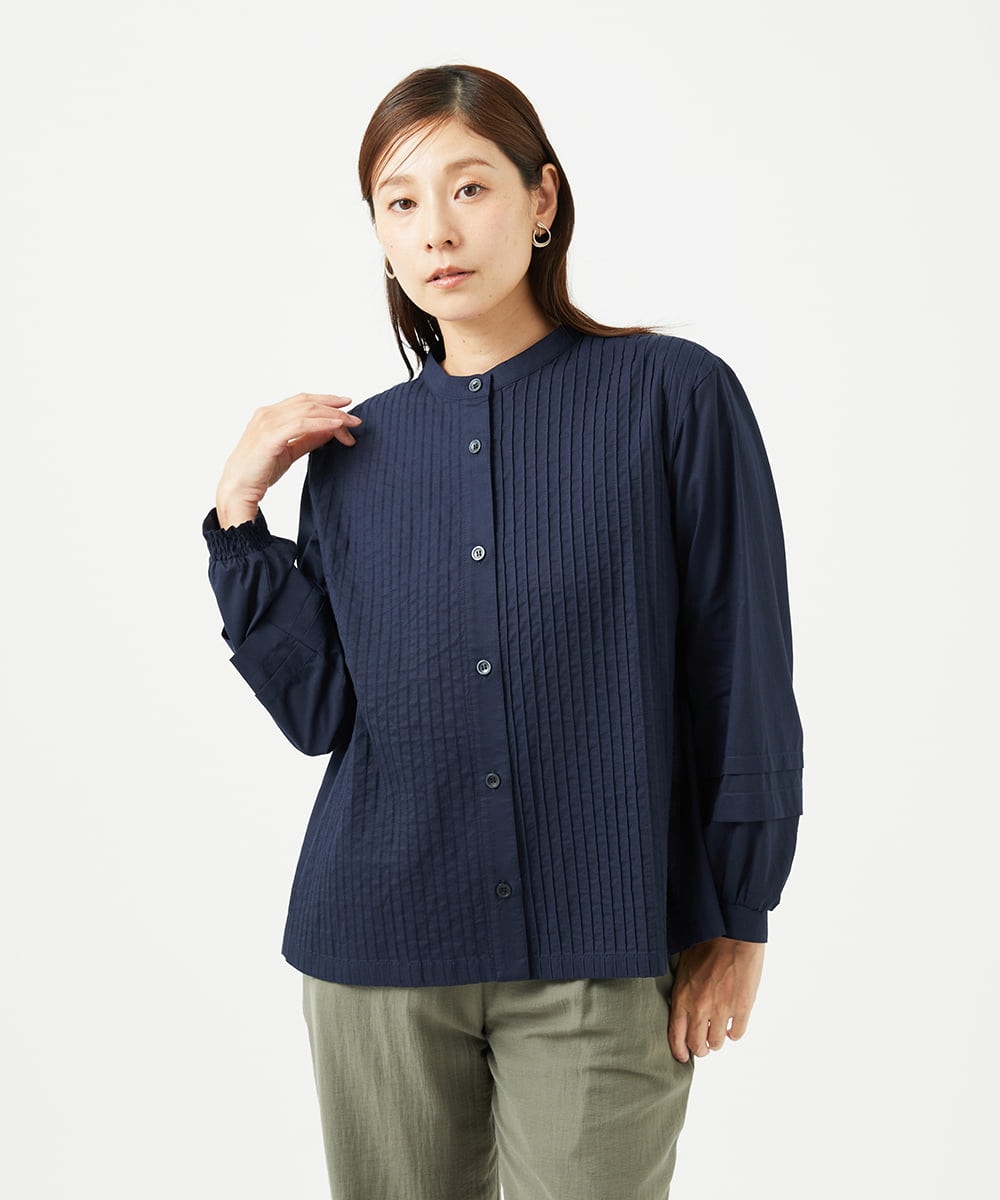 NGBJB10330 GIANNI LO GIUDICE(ジャンニ ロ ジュディチェ) [洗える]コットンローンピンタックブラウス ネイビー