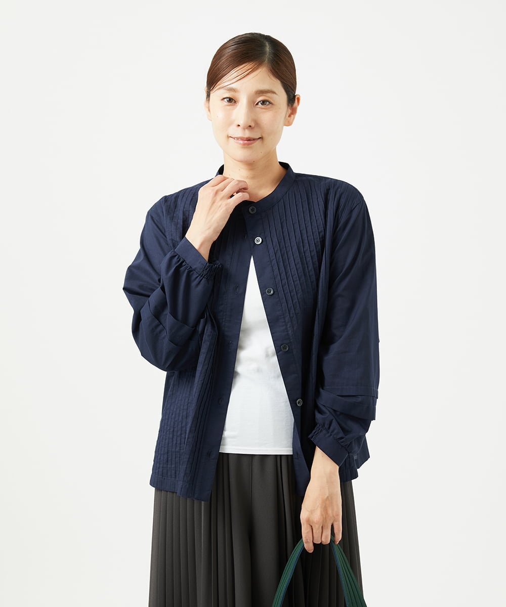 NGBJB10330 GIANNI LO GIUDICE(ジャンニ ロ ジュディチェ) [洗える]コットンローンピンタックブラウス ネイビー