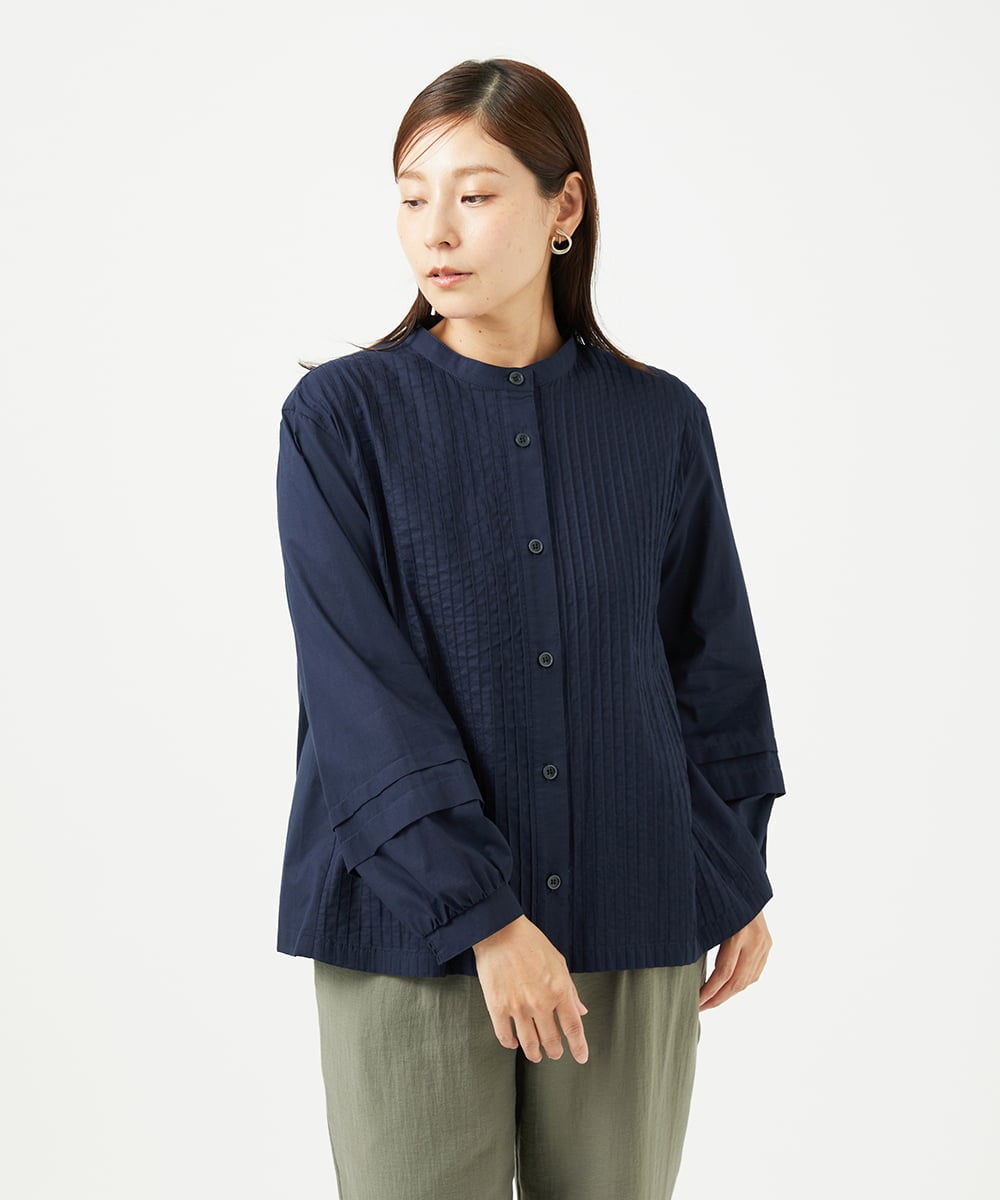 NGBJB10330 GIANNI LO GIUDICE(ジャンニ ロ ジュディチェ) [洗える]コットンローンピンタックブラウス ネイビー