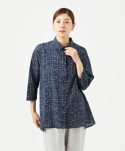 NGBJB11270 GIANNI LO GIUDICE [洗える・日本製]ミラクルウェーブブロックプリントブラウス