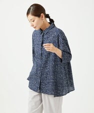 NGBJB11270 GIANNI LO GIUDICE(ジャンニ ロ ジュディチェ) [洗える・日本製]ミラクルウェーブブロックプリントブラウス ネイビー