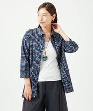NGBJB11270 GIANNI LO GIUDICE(ジャンニ ロ ジュディチェ) [洗える・日本製]ミラクルウェーブブロックプリントブラウス ネイビー