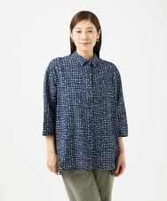NGBJB11270 GIANNI LO GIUDICE(ジャンニ ロ ジュディチェ) [洗える・日本製]ミラクルウェーブブロックプリントブラウス ネイビー