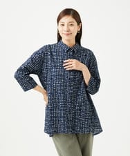 NGBJB11270 GIANNI LO GIUDICE(ジャンニ ロ ジュディチェ) [洗える・日本製]ミラクルウェーブブロックプリントブラウス ネイビー