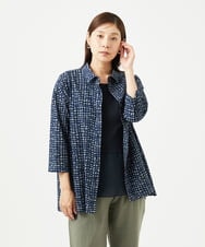 NGBJB11270 GIANNI LO GIUDICE(ジャンニ ロ ジュディチェ) [洗える・日本製]ミラクルウェーブブロックプリントブラウス ネイビー