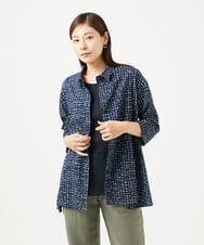 NGBJB11270 GIANNI LO GIUDICE(ジャンニ ロ ジュディチェ) [洗える・日本製]ミラクルウェーブブロックプリントブラウス ネイビー