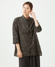 NGBJB11270 GIANNI LO GIUDICE(ジャンニ ロ ジュディチェ) [洗える・日本製]ミラクルウェーブブロックプリントブラウス ブラック