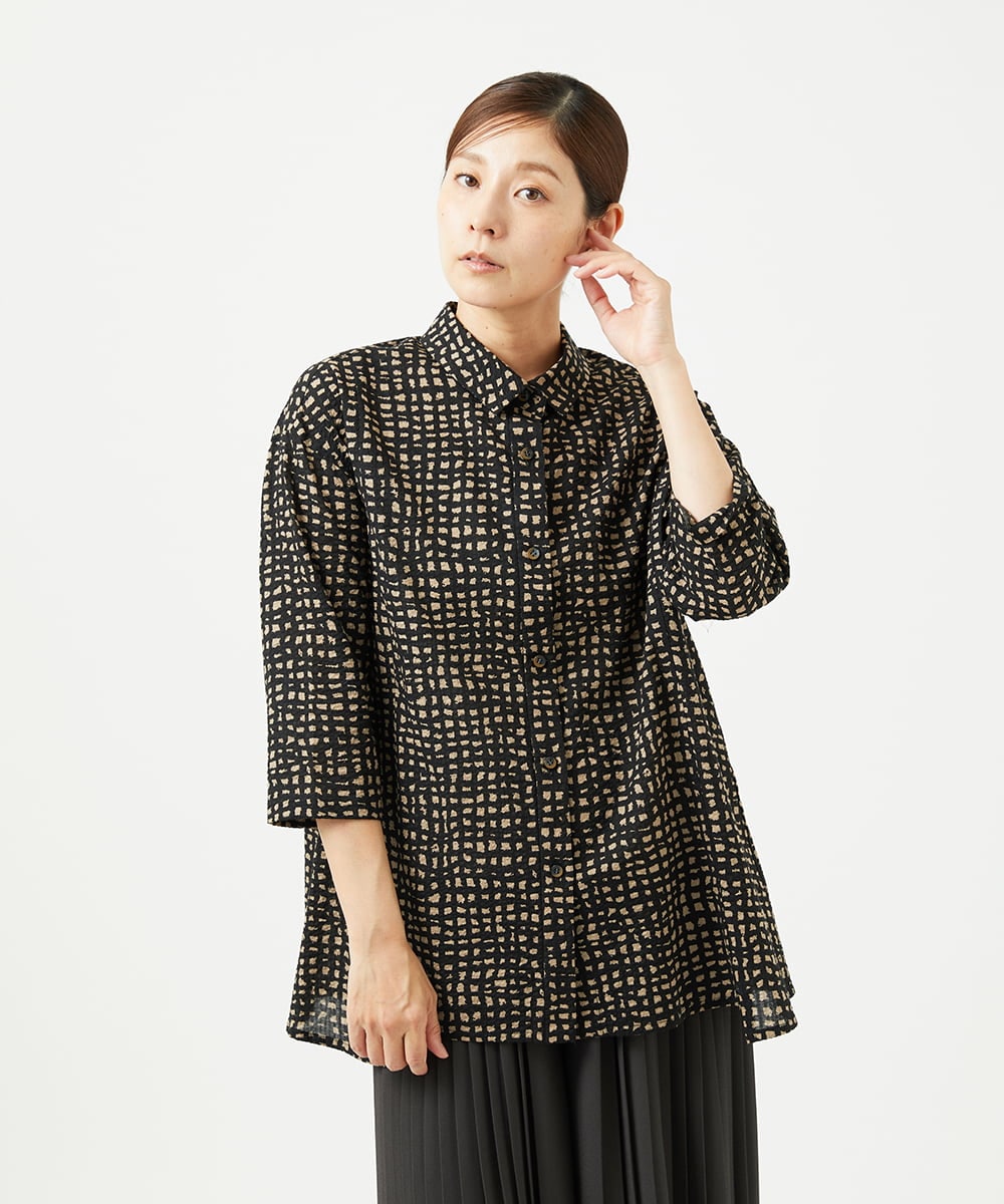 NGBJB11270 GIANNI LO GIUDICE [洗える・日本製]ミラクルウェーブブロックプリントブラウス