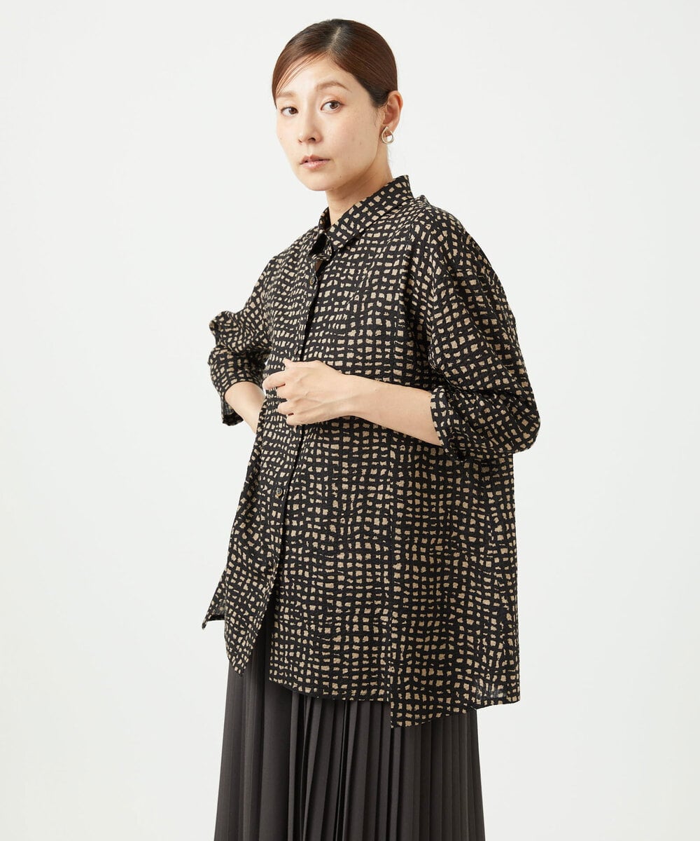 NGBJB11270 GIANNI LO GIUDICE(ジャンニ ロ ジュディチェ) [洗える・日本製]ミラクルウェーブブロックプリントブラウス ブラック