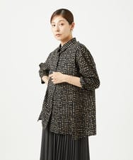 NGBJB11270 GIANNI LO GIUDICE(ジャンニ ロ ジュディチェ) [洗える・日本製]ミラクルウェーブブロックプリントブラウス ブラック