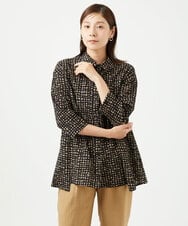 NGBJB11270 GIANNI LO GIUDICE(ジャンニ ロ ジュディチェ) [洗える・日本製]ミラクルウェーブブロックプリントブラウス ブラック