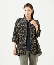 NGBJB11270 GIANNI LO GIUDICE(ジャンニ ロ ジュディチェ) [洗える・日本製]ミラクルウェーブブロックプリントブラウス ブラック