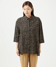 NGBJB11270 GIANNI LO GIUDICE(ジャンニ ロ ジュディチェ) [洗える・日本製]ミラクルウェーブブロックプリントブラウス ブラック