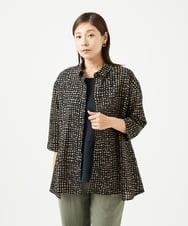 NGBJB11270 GIANNI LO GIUDICE(ジャンニ ロ ジュディチェ) [洗える・日本製]ミラクルウェーブブロックプリントブラウス ブラック