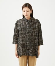 NGBJB11270 GIANNI LO GIUDICE(ジャンニ ロ ジュディチェ) [洗える・日本製]ミラクルウェーブブロックプリントブラウス ブラック