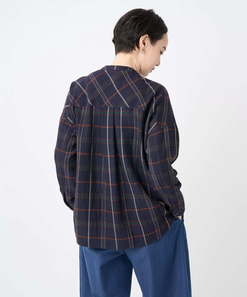 NGBJB22430 GIANNI LO GIUDICE(ジャンニ ロ ジュディチェ) [洗える・日本製]二重織チェック前開きブラウス ネイビー