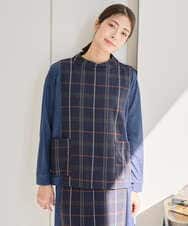 NGBJB23360 GIANNI LO GIUDICE(ジャンニ ロ ジュディチェ) [洗える・日本製]二重織チェックプルオーバーブラウス ネイビー