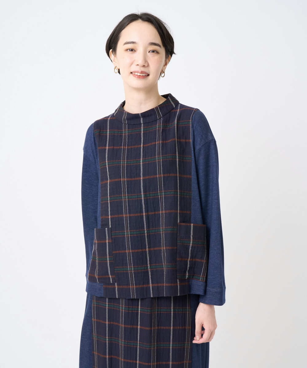 NGBJB23360 GIANNI LO GIUDICE(ジャンニ ロ ジュディチェ) [洗える・日本製]二重織チェックプルオーバーブラウス ネイビー