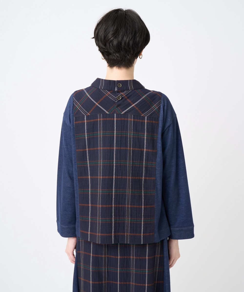 NGBJB23360 GIANNI LO GIUDICE(ジャンニ ロ ジュディチェ) [洗える・日本製]二重織チェックプルオーバーブラウス ネイビー