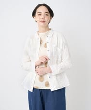 NGBJB24230 GIANNI LO GIUDICE(ジャンニ ロ ジュディチェ) [洗える・日本製]ヘリンボンシャーリングブラウス ホワイト