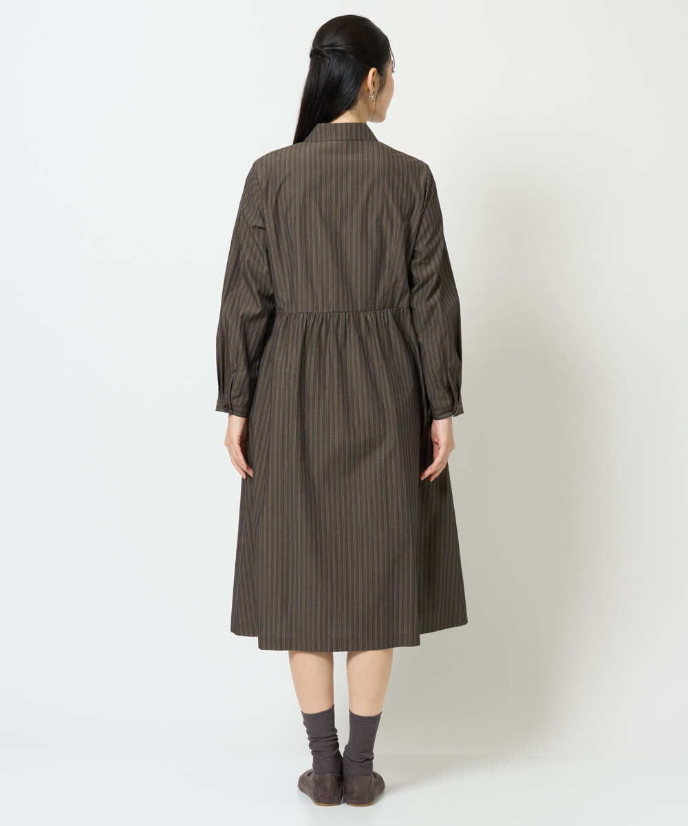 NGBJF19360 GIANNI LO GIUDICE(ジャンニ ロ ジュディチェ) [洗える]レジメンストライプワンピース ブラウン