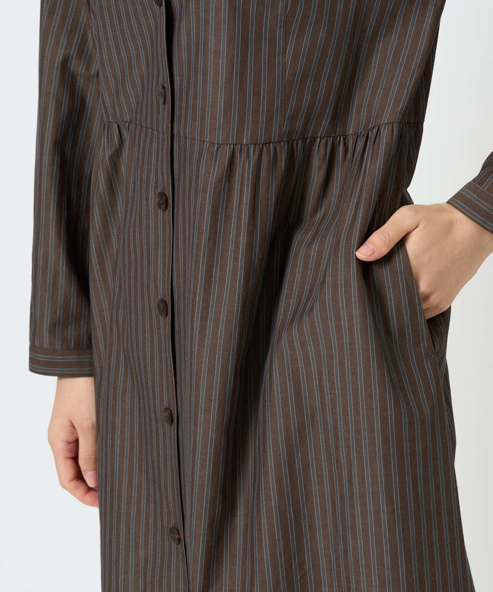 NGBJF19360 GIANNI LO GIUDICE(ジャンニ ロ ジュディチェ) [洗える]レジメンストライプワンピース ブラウン