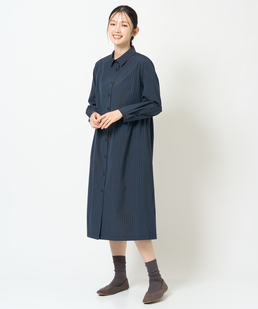 NGBJF19360 GIANNI LO GIUDICE(ジャンニ ロ ジュディチェ) [洗える]レジメンストライプワンピース ブラウン